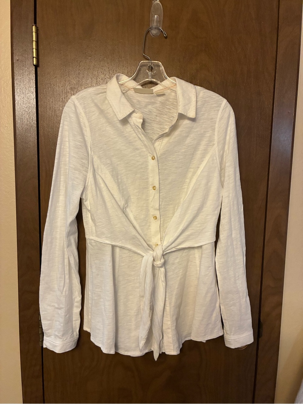 Anthropologie Maeve White Tie-Front Button-Down Shirt